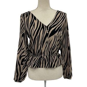 Sanctuary Zebra Print Peplum Top Women's XS V Neck Blouse Y2K Boho Chic Party